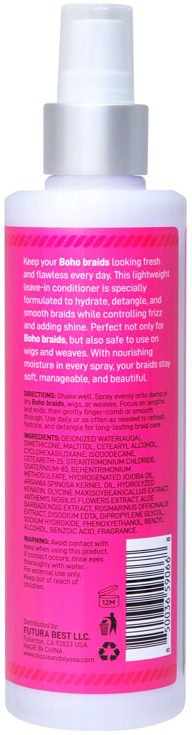 Nicole & Alyssa Leave-In Conditioner Spray for Boho & Crochet Styles, Lightweight Moisturizing Detangler, Curl-Friendly Formula, Frizz Control