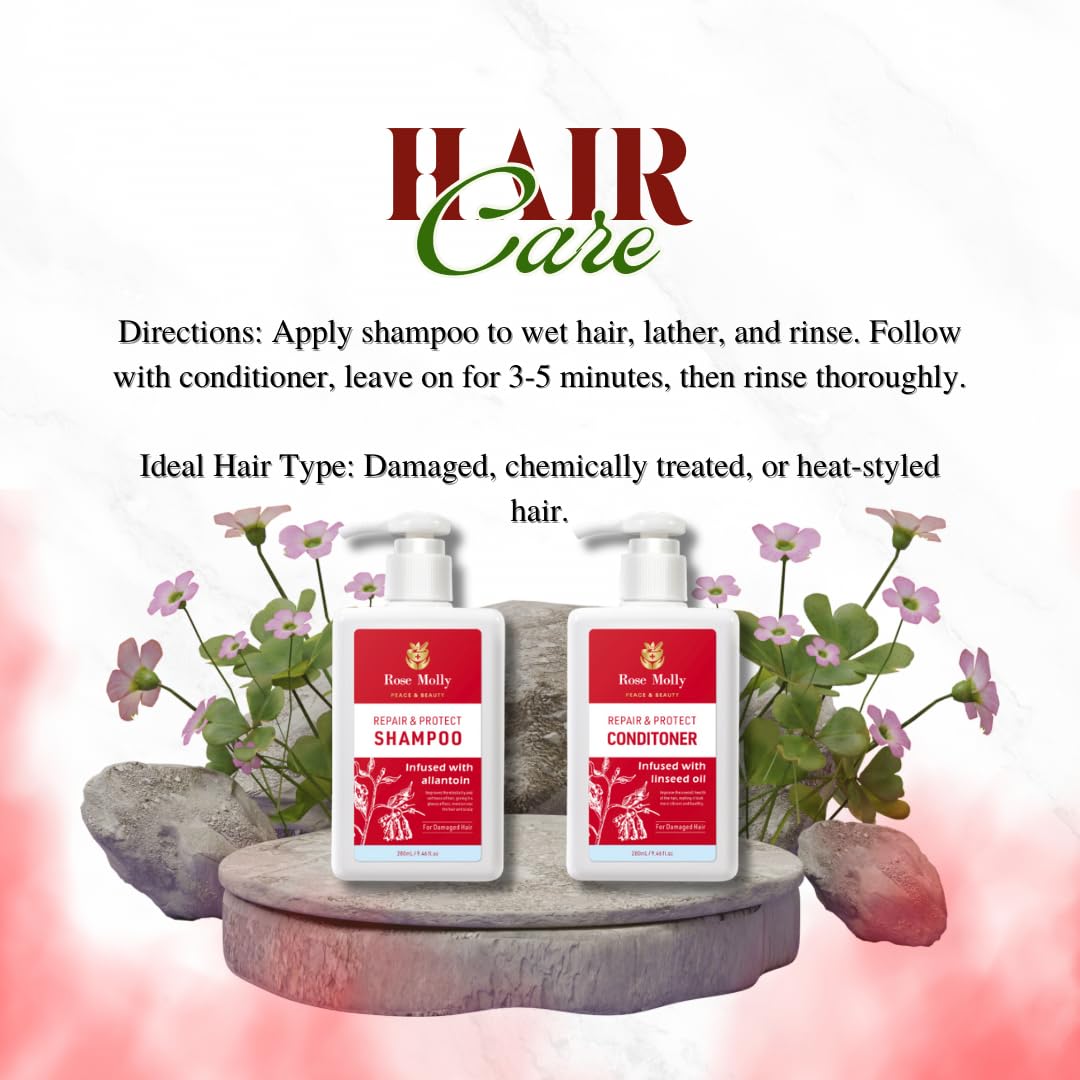 Rose Molly Repair & Protect Shampoo and Conditioner Set for Damaged Hair, 17.64 fl oz
