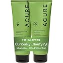 Acure Curiously Clarifying Shampoo and Conditioner Set - Daily Deep Cleansing & Hydrating Set for Women & Men, Detox for Oily Hair & Scalp Build Up