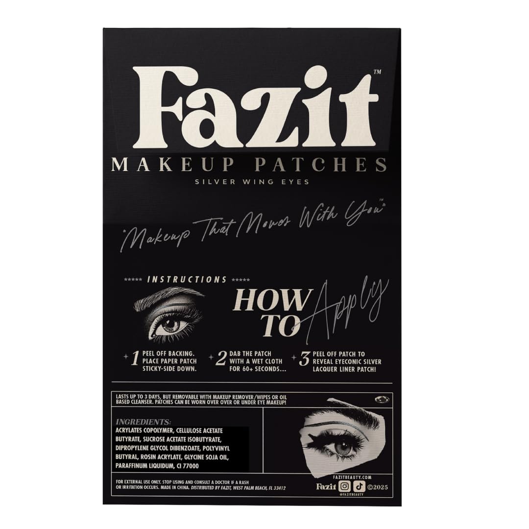 Fazit Makeup Patches - Silver Wing Eyes - Glow Up Make-Up Patches - Cute Glitter Makeup Accessories for Women - Cosmetic Glitter for Face