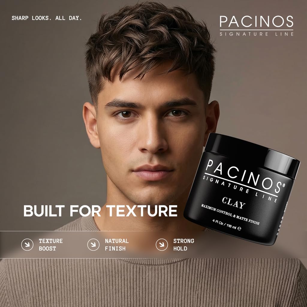 Pacinos Signature Line Clay Hair Paste - Long Lasting Styling Wax with Firm Hold for All Hair Styles 4 Oz