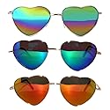 3 Pack Heart Shaped Gold Metal Frame Aviator Mirrored Lens Sunglasses Blue-Green Red Multicolor