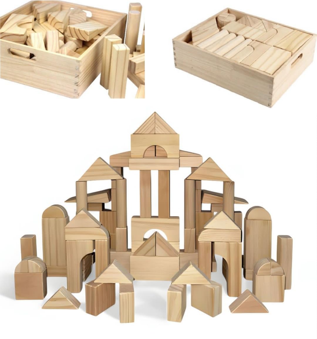 Standard Unit Wooden Building Blocks 64pcs with Storage Tray – Classic Sanded Wood STEM/STEAM Toys for Toddlers, Kids & Classrooms