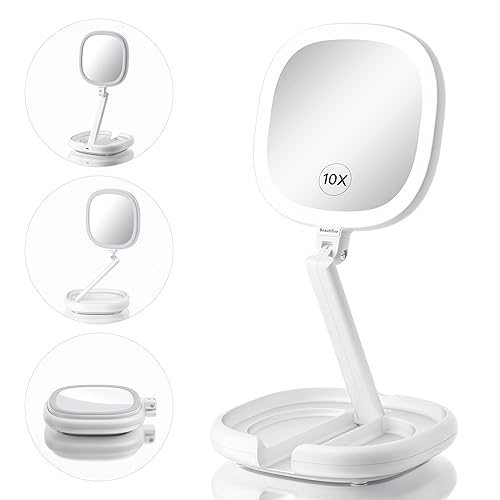 Beautifive 6.3” Makeup Mirror with Light and Magnification, 10X/1X Light Up Makeup Mirror Lighted Make Up Mirror with Adjustable Height Double Sides