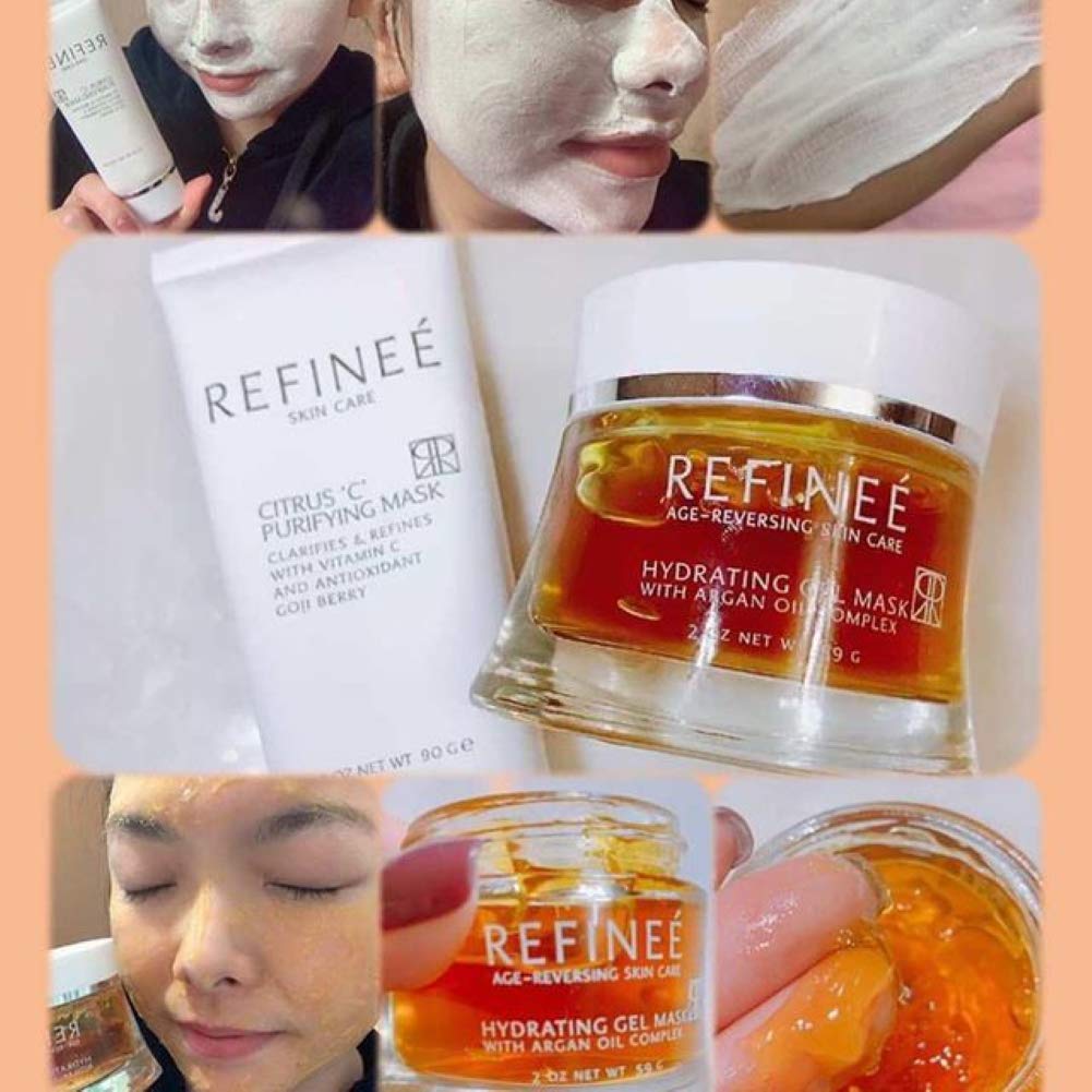 Refinee Hydrating & Repairing Gel Face Mask with Argan Oil for Dry & Damaged Skin 2oz