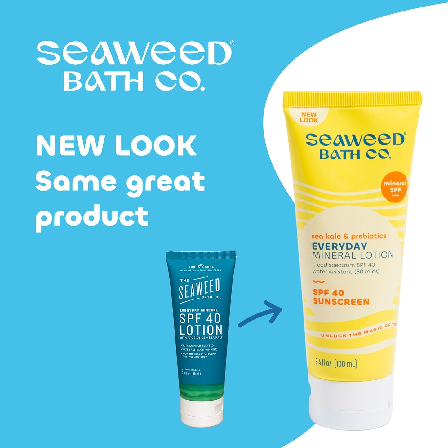 Seaweed Bath Co. Everyday Mineral SPF 40 Broad Spectrum Sunscreen Lotion, 3.4 Ounce, Sustainably Harvested Seaweed, Sea Kale, Prebiotics