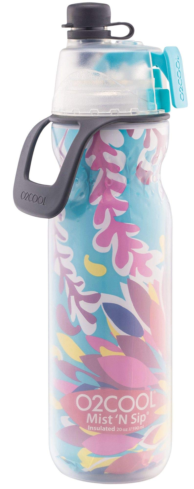O2COOL Arctic Squeeze Insulated Mist 'N Sip Water Bottle | 2 Pack- 20 oz | BPA Free, 2-in-1 Mist and Sip Function w/No Leak Pull Top Spout (Ras