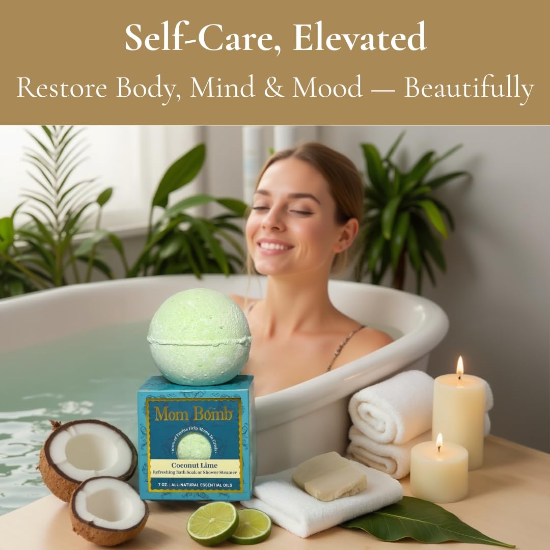 Mom Bomb Coconut Lime Bath Bomb (Shower Steamer) - Essential Oils, Clean Ingredients - Relaxing Aromatherapy Fizz, Skin-Softening - Made in USA…