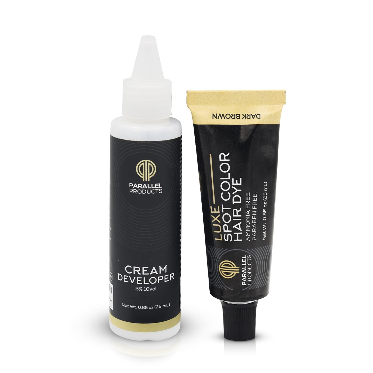 Parallel Products - Luxe Color (Dark Brown) - Cream Hair Dye - 25mL - Tint for Professional Spot Coloring - With Cream Developer, Mixing Dish