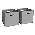 JIAessentials 11 inch Foldable Diamond Patterned Faux Leather Storage Cube Bins Set of Two with Handles for living room, bedroom and office storage…