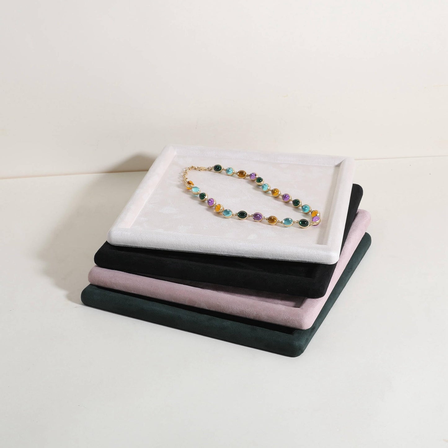GemeShou velvet Jewerly display tray, Top Microfiber Jewelry storage organizer plate, Empty Jewelry showcase tray for Necklace Bracelet Ring Earring…