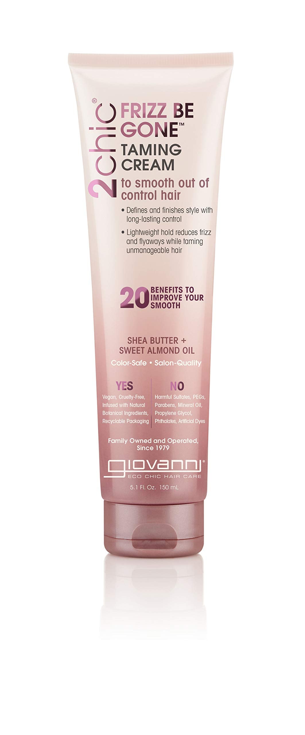 Giovanni 2chic Frizz Be Gone Taming Cream - Natural Hair Smoothing Formula with Shea Butter & Sweet Almond Oil, Macadamia, Color Safe, Vegan - 5.1 oz.