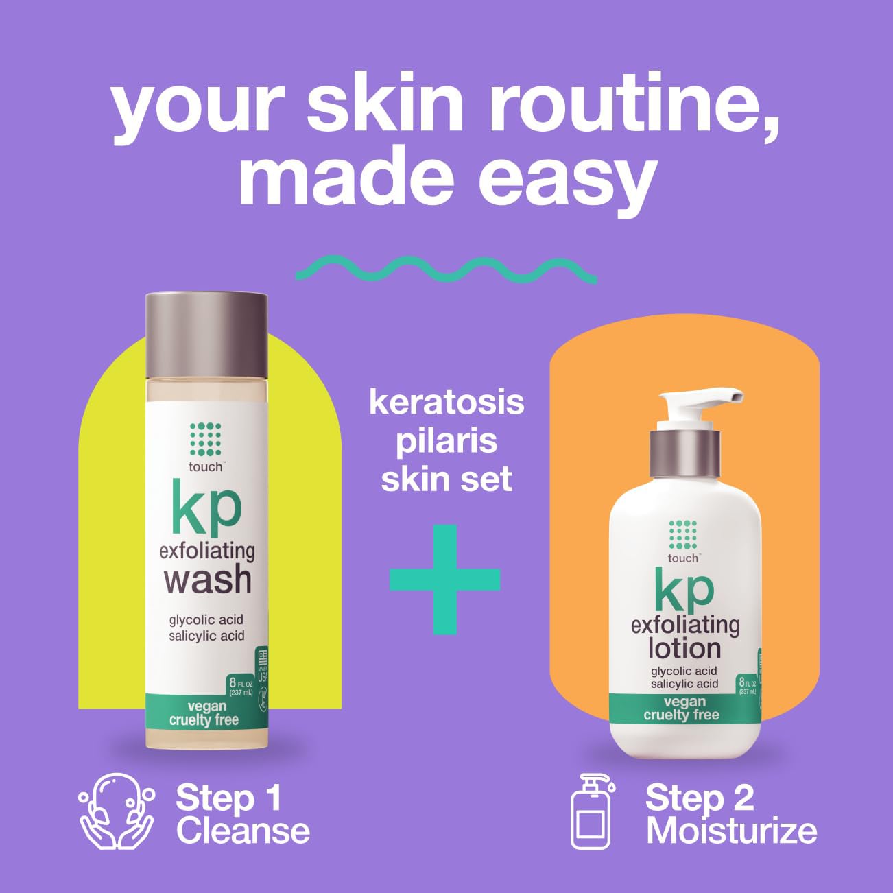 TOUCH Glycolic Acid Lotion for Keratosis Pilaris - KP Exfoliating Body Lotion Moisturizer - for AHA BHA Rough & Bumpy Skin- Gets Rid of Redness
