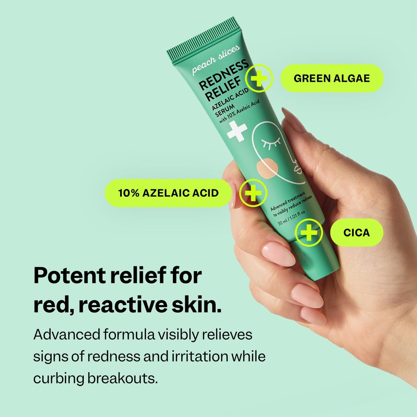 Peach Slices - Redness Relief 10% Azelaic Acid Serum (1.01 oz) - Advanced Skincare - Includes Panthenol, Cica, Algae - Vegan, Cruelty-Free, Korean Beauty and Personal Care Peach Slices