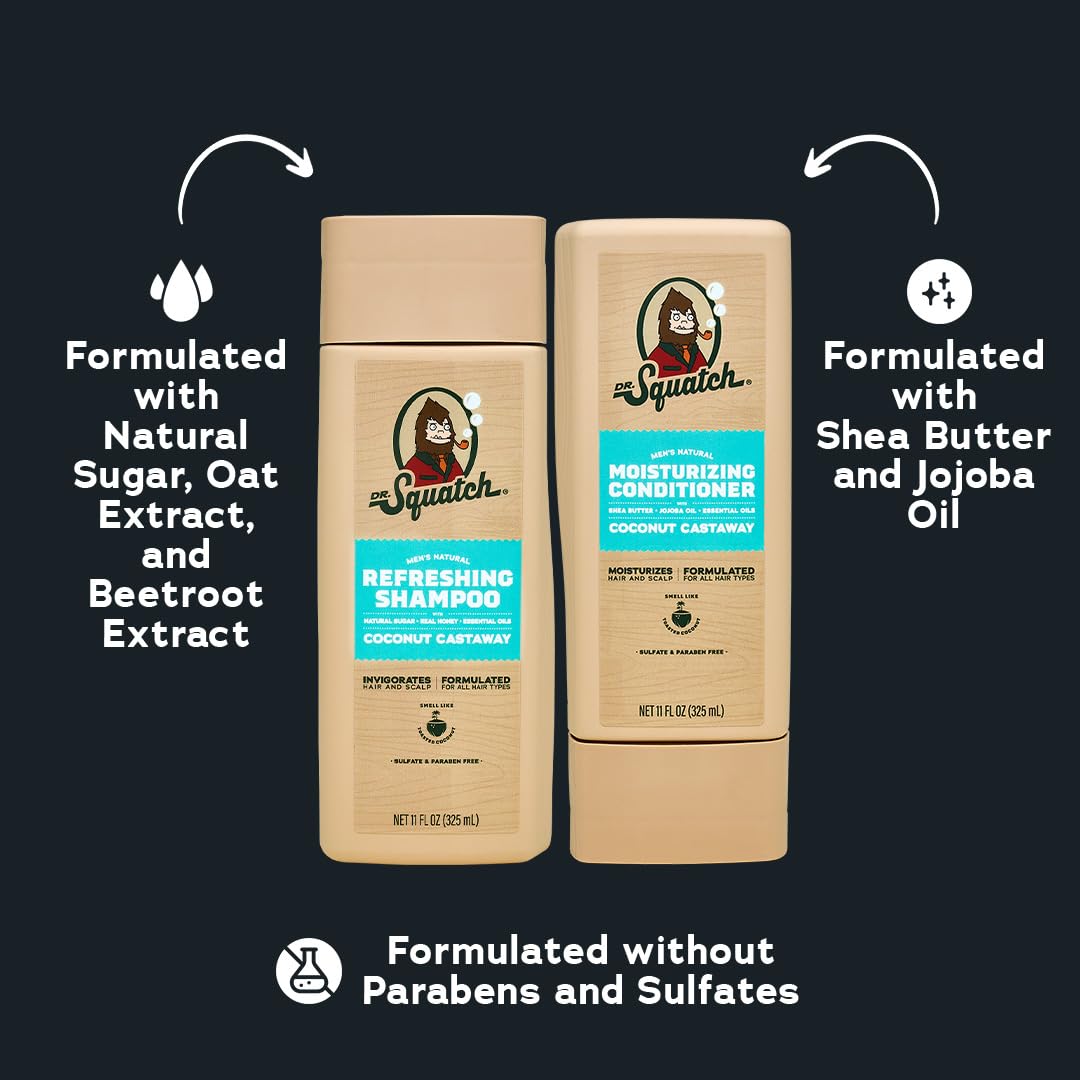 Dr. Squatch Full + Thick Men's Shampoo and Conditioner Set - For Fuller, Thicker-Looking Hair - Natural Shampoo and Conditioner for Men - Coconut