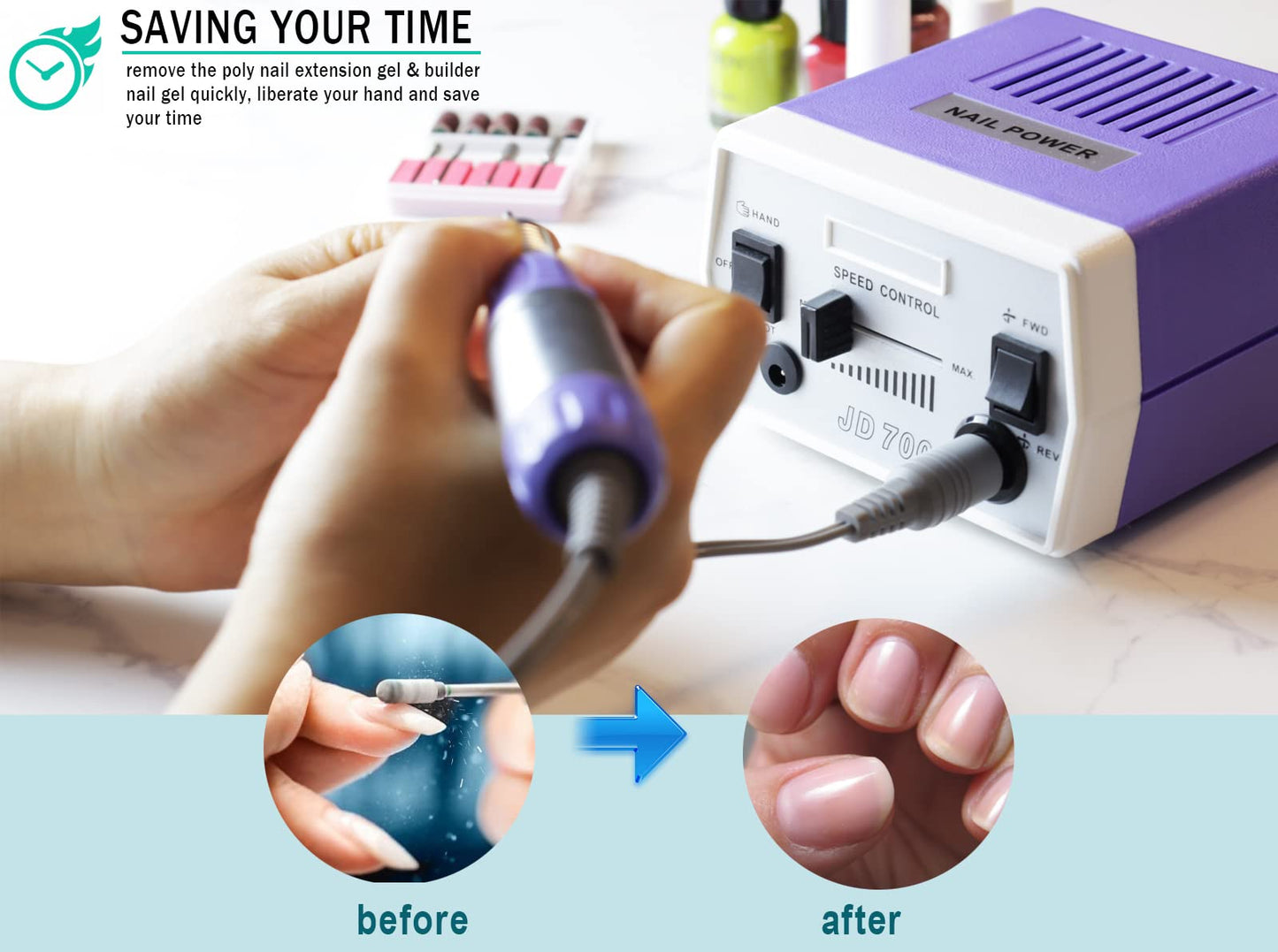 Véfaîî Upgraded Nail Drill Electric Nail File, JD700 Nail Drills for Acrylic Nails Professional 30000RPM Manicure Tools Acrylic Nail Drill for Nail