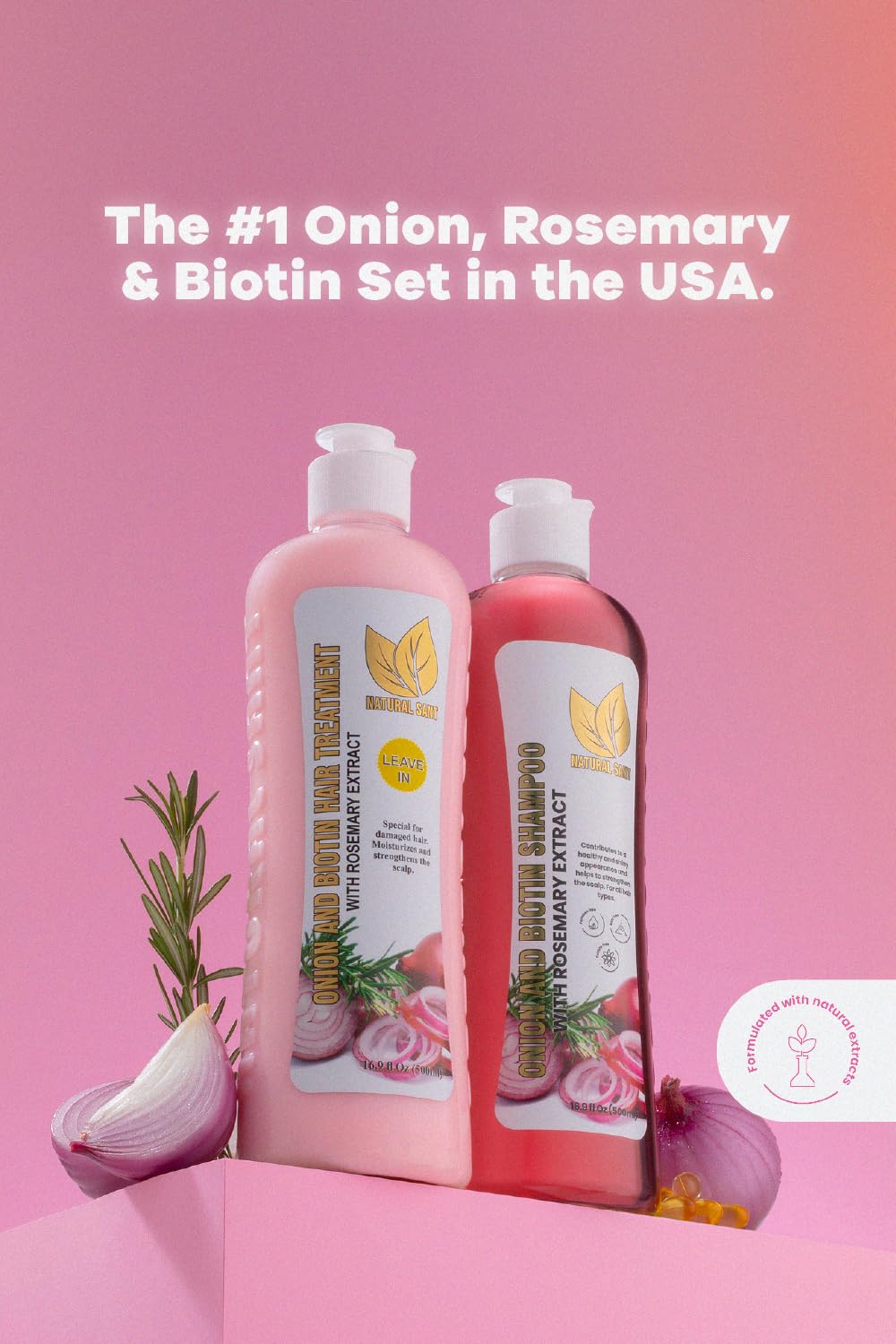 Natural Sant Onion & Rosemary Shampoo & Leave-In Treatment Set with Biotin Beauty and Personal Care Natural sant