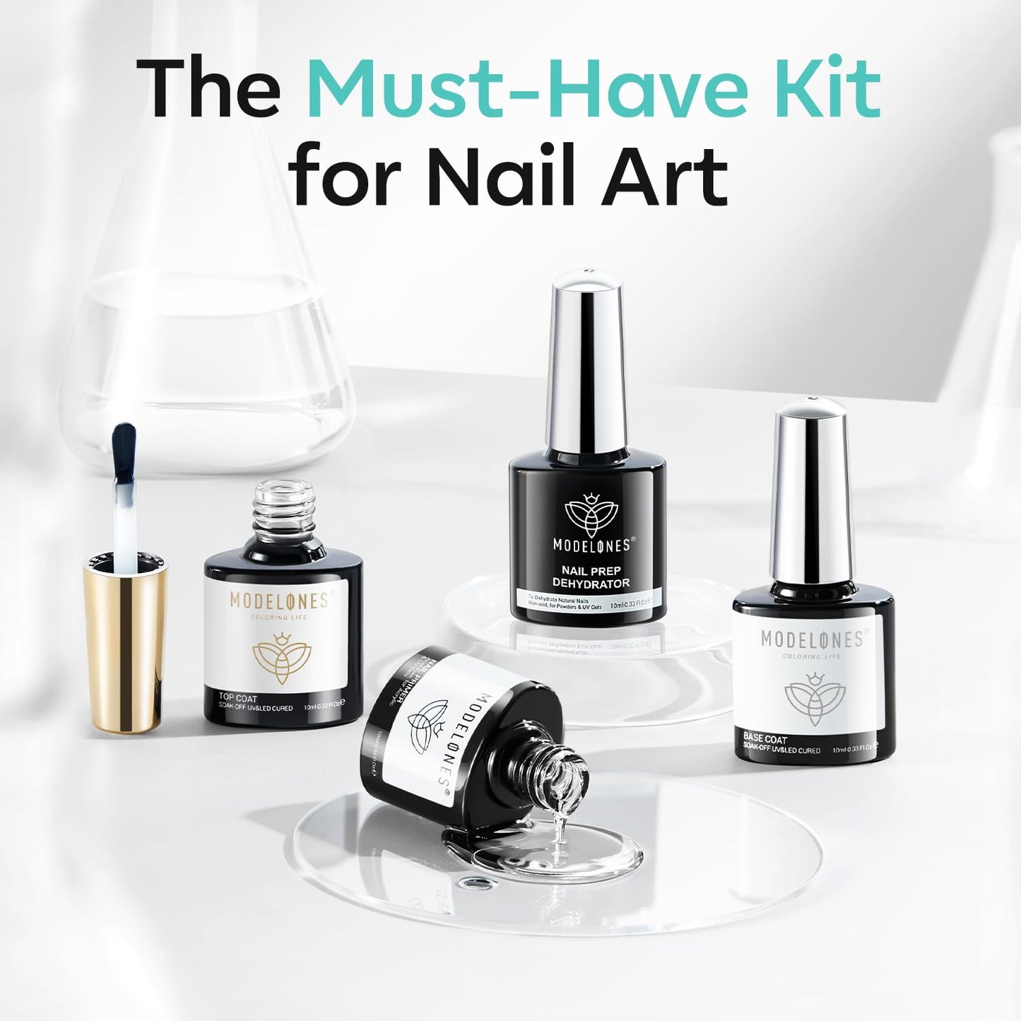 modelones Nail Dehydrator and Primer with Gel Base & Top Coat Set, Acid Free Acrylic Supplies Primer Glossy Gel Nail Polish Nail Thickening Solution Beauty and Personal Care modelones