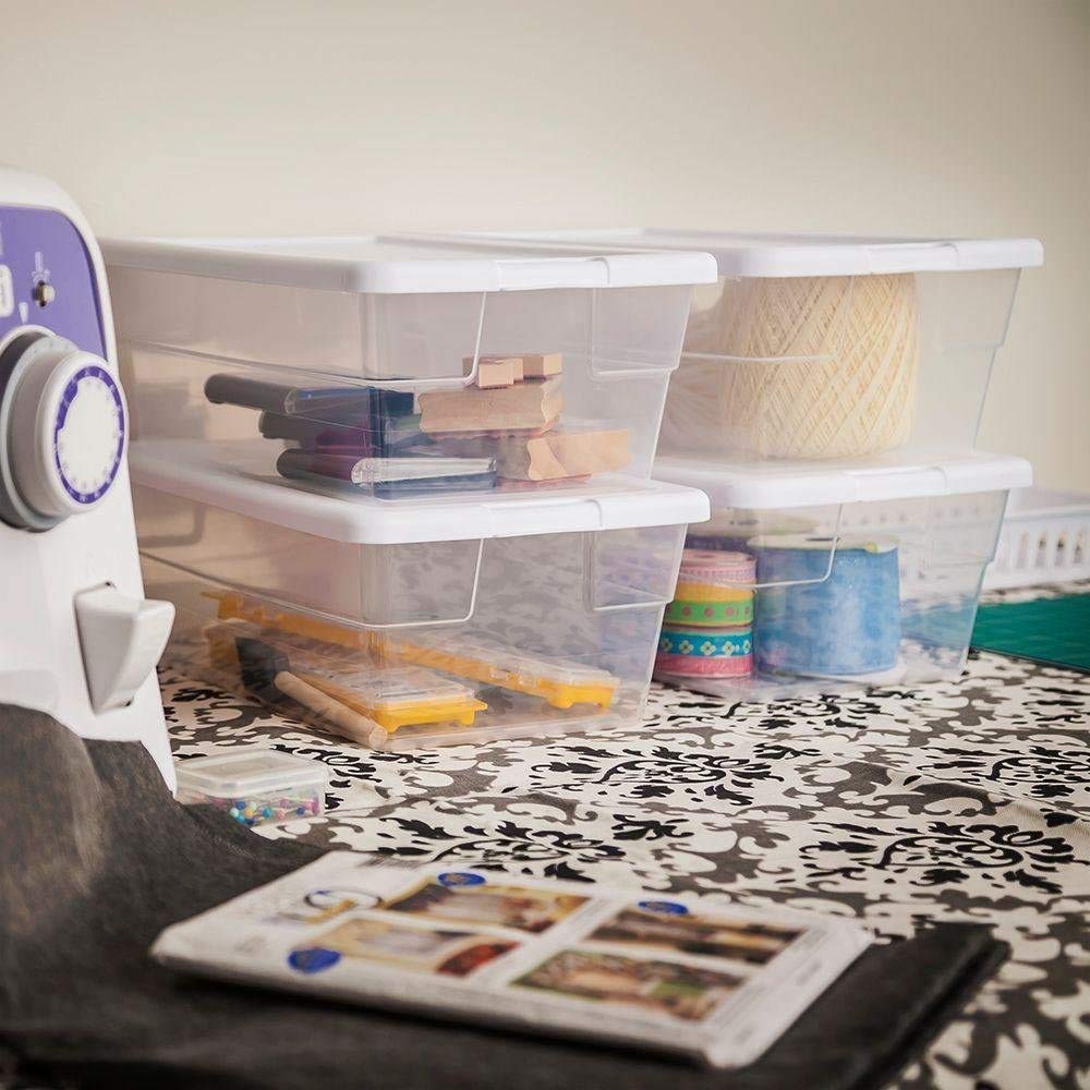 Sterilite 16428012 6 Quart/5.7 Liter Storage Box, White Lid with Clear Base (Pack of 6)