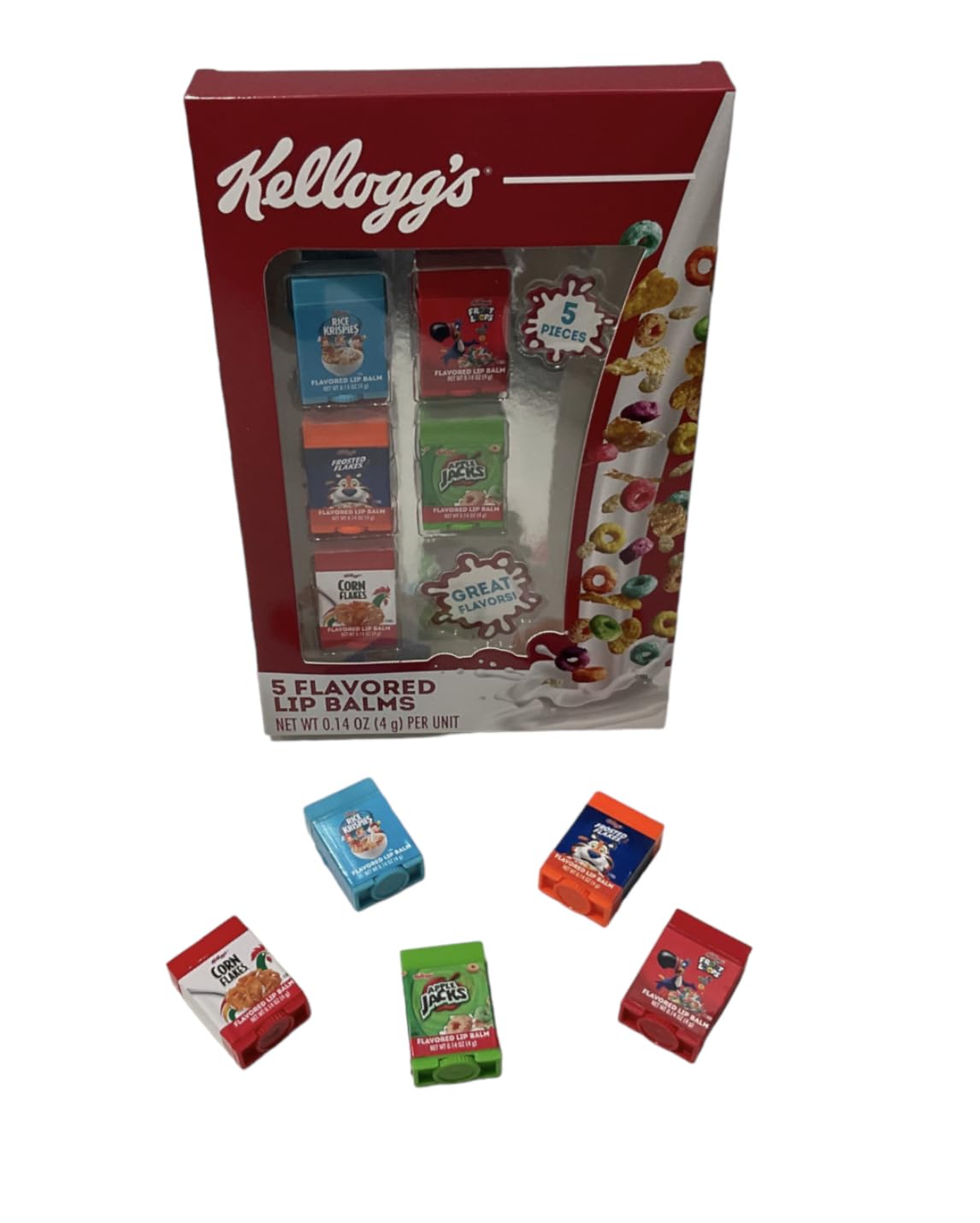 Taste Beauty 5-Piece Kelloggs Cereal Flavored Lip Balm Vending Machine Set, Cute Cereal Box Shaped Balms, Includes Corn Flakes, Rice Krispies, Frosted