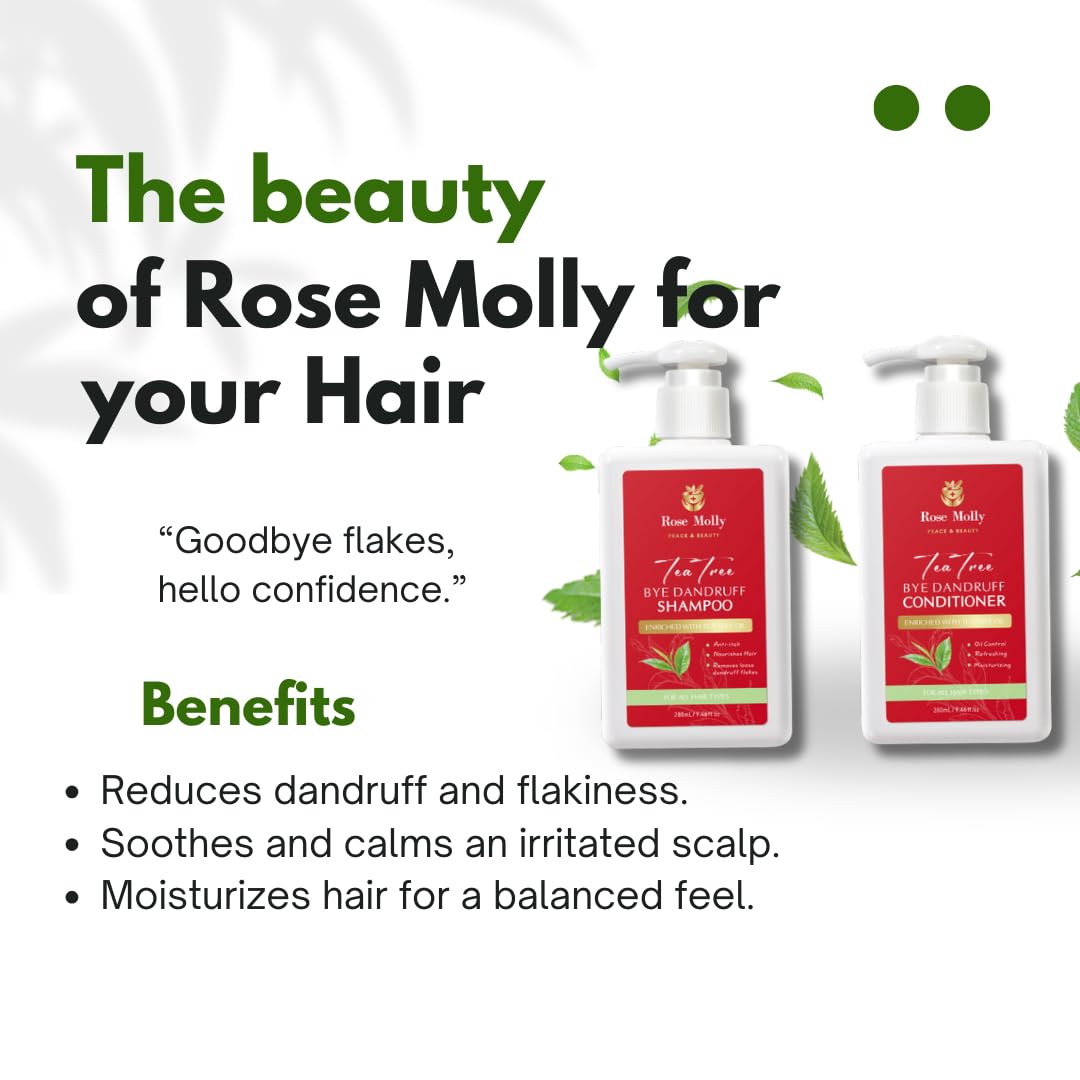 Rose Molly Tea Tree Bye Dandruff Shampoo and Conditioner Set, 9.46 fl oz