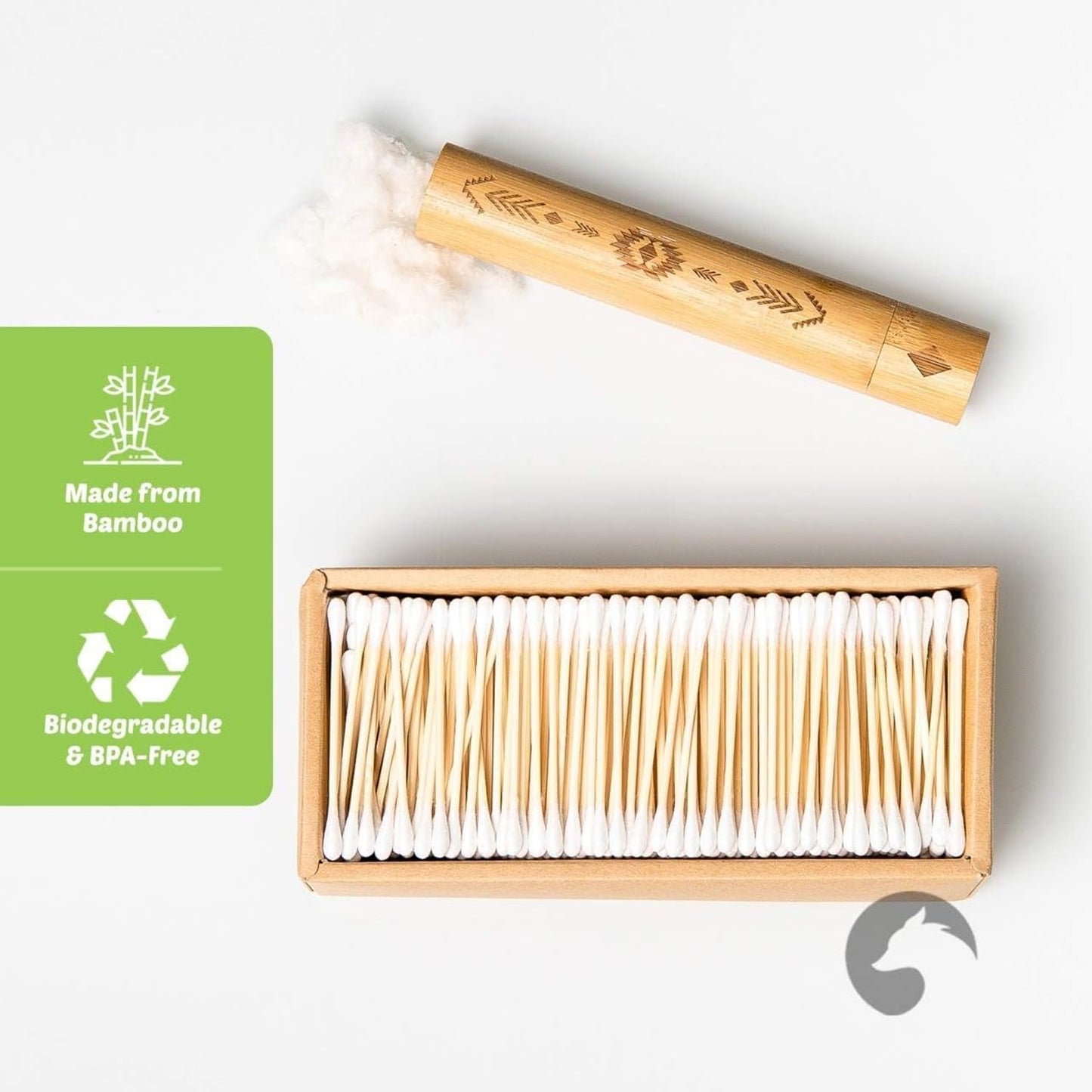 Bamboo Cotton Swabs 500 Count | Eco-Friendly & Pure Cotton Buds | Double Tipped Sticks | 100% Plant-Based & Natural | Perfect for Makeup & Nail Beauty and Personal Care EcoFox