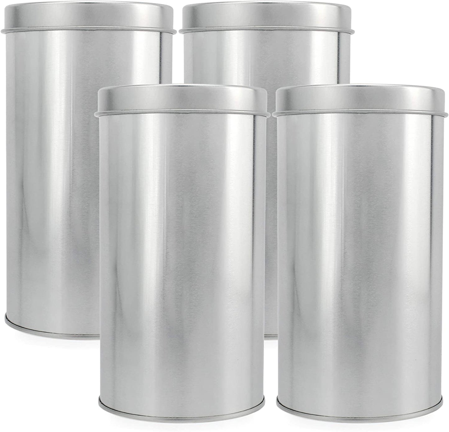 SOLSTICE TEA TRADERS Double Seal Tea Canisters (Pack of 4) Round Metal Containers with Interior Seal Lid - Large
