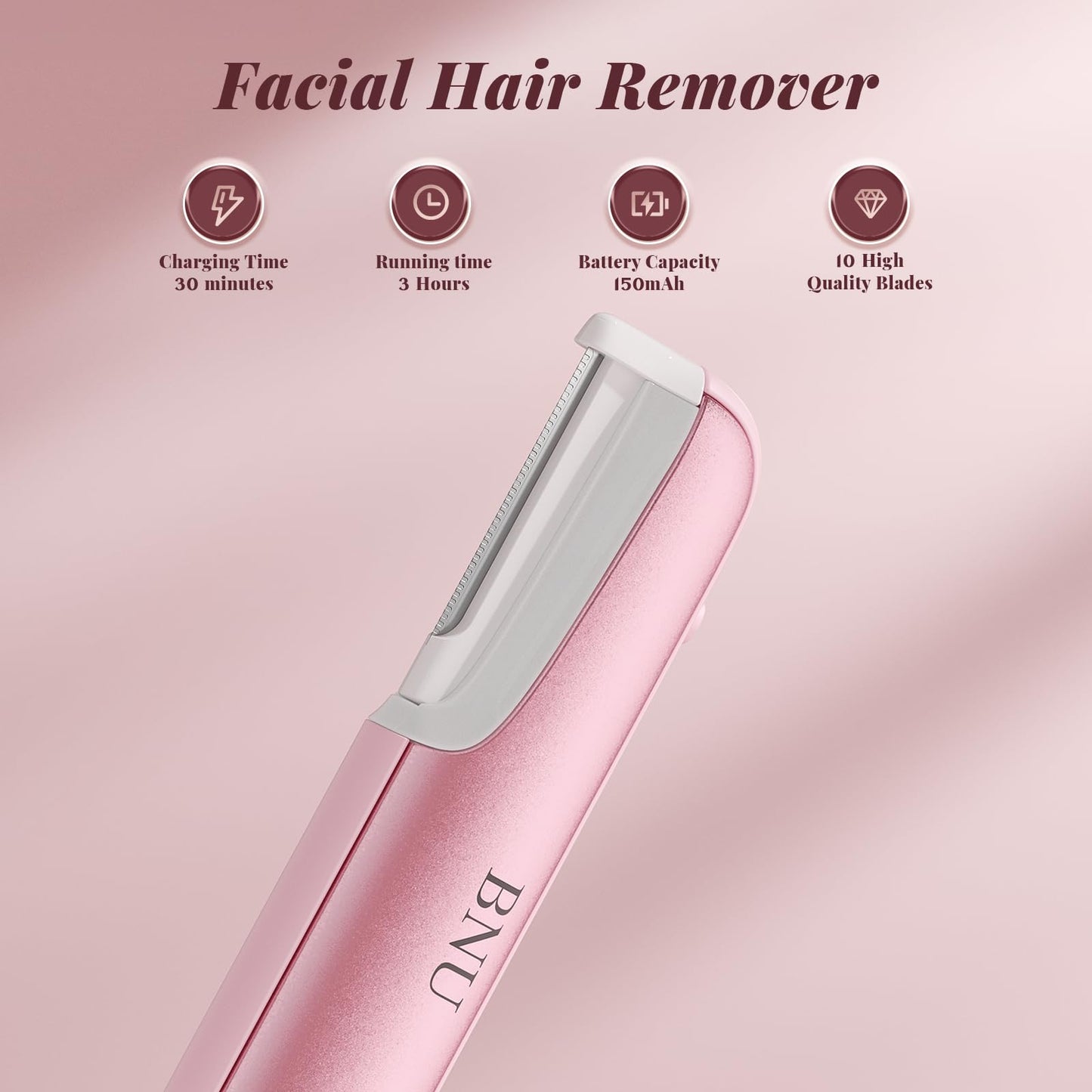 Dermaplane Razor for Women Face, BNU Facial Hair Remover for Anti-Aging, Rechargeable, LED Light, Sonic Edges, 3 Speeds, Ergonomic Handle Face Beauty and Personal Care BNU