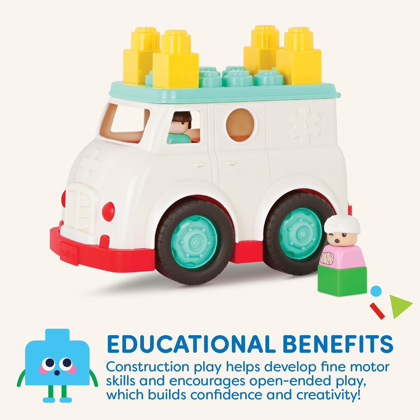 Battat - Rescue Truck - 8 Pieces Construction Set - 2 Figures & 5 Blocks - Build - On Vehicle - 12+ Months - Locbloc® Ambulance