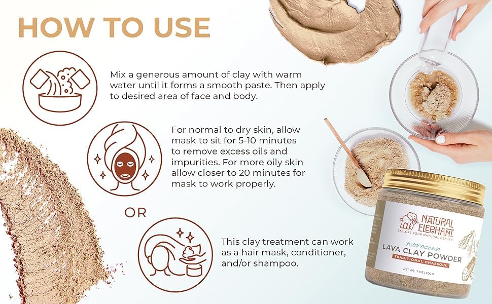 Natural Elephant Ghassoul (Rhassoul) Moroccan Lava Clay Powder | 100% Pure & Natural Face & Body Mask Powder | 200g (7 oz) Jar