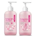 Sakura Shampoo + Conditioner Set, Japanese Shampoo,with Cherry Blossom Extract & Vitamin E, Clarifying - Volumizing Clarifying, Hydrating