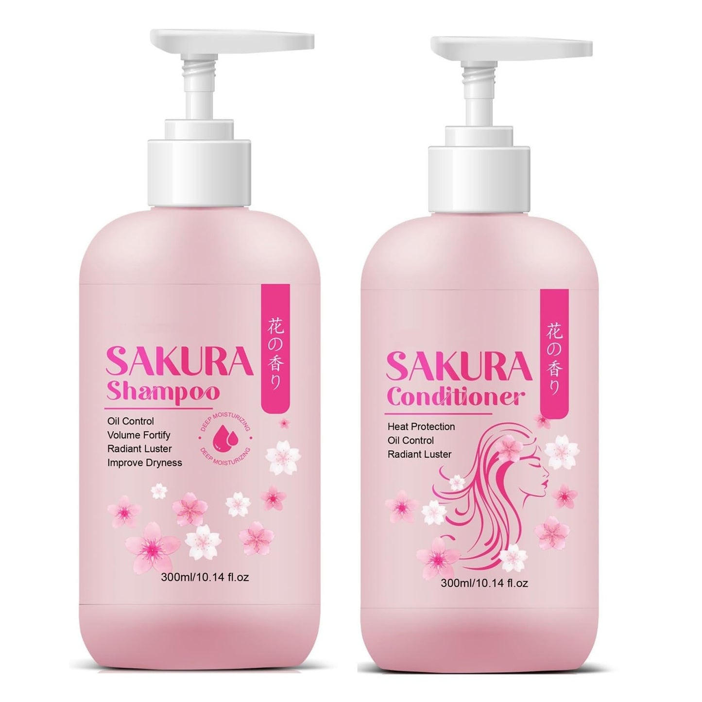 Sakura Shampoo + Conditioner Set, Japanese Shampoo,with Cherry Blossom Extract & Vitamin E, Clarifying - Volumizing Clarifying, Hydrating