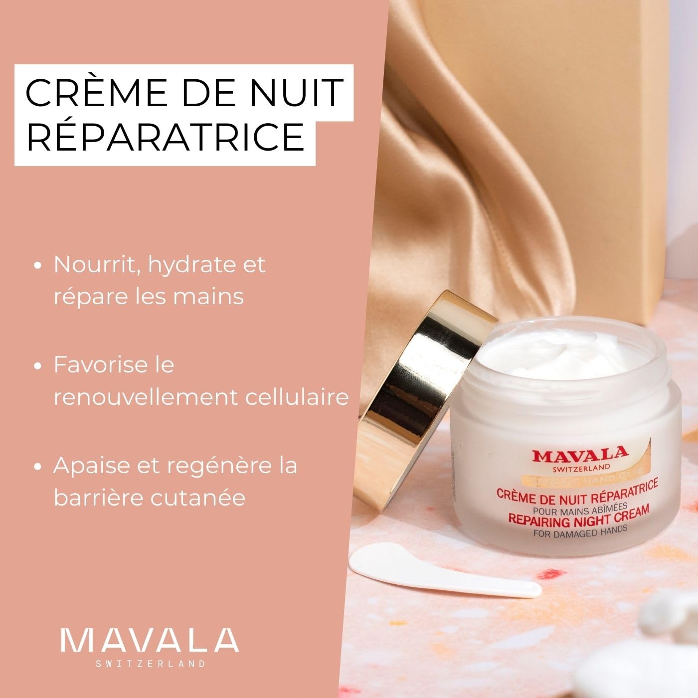 MAVALA Repairing Night Cream for Hands| Dry hands Treatment | Cracked Hands Repair| Overnight Hand Moisturizer | 30 Day Treatment | Moisturizing
