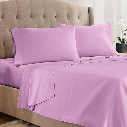 Empyrean Twin Sheets Set - 110 GSM 4 Piece Bed Sheets for Twin Size Bed, Double Brushed Twin Size Sheets, Soft Bedding Sheets & Pillowcases - Lavender
