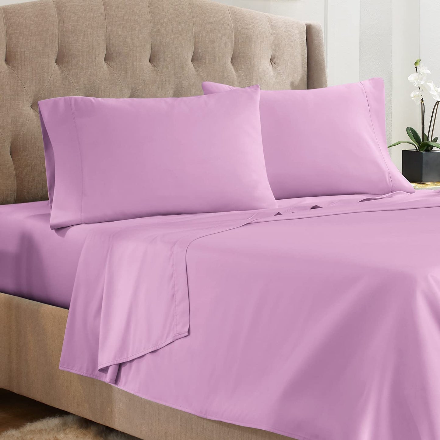Empyrean Twin Sheets Set - 110 GSM 4 Piece Bed Sheets for Twin Size Bed, Double Brushed Twin Size Sheets, Soft Bedding Sheets & Pillowcases - Lavender
