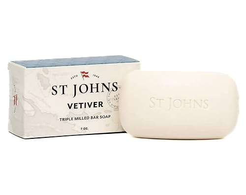 St. John Classic Vetiver Soap Bar | Refreshing Spicy Citrus Soap for Men | USA Made, Triple-milled Soap Bar | Hydrating Body Soap with Olive Oil
