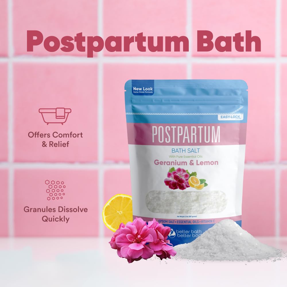 Postpartum Sitz Bath Soak (2 Lbs) Postpartum Care for New Moms Bath Salt with Essential Oils in Easy Press-Lock BPA-Free Pouch Made with Natural