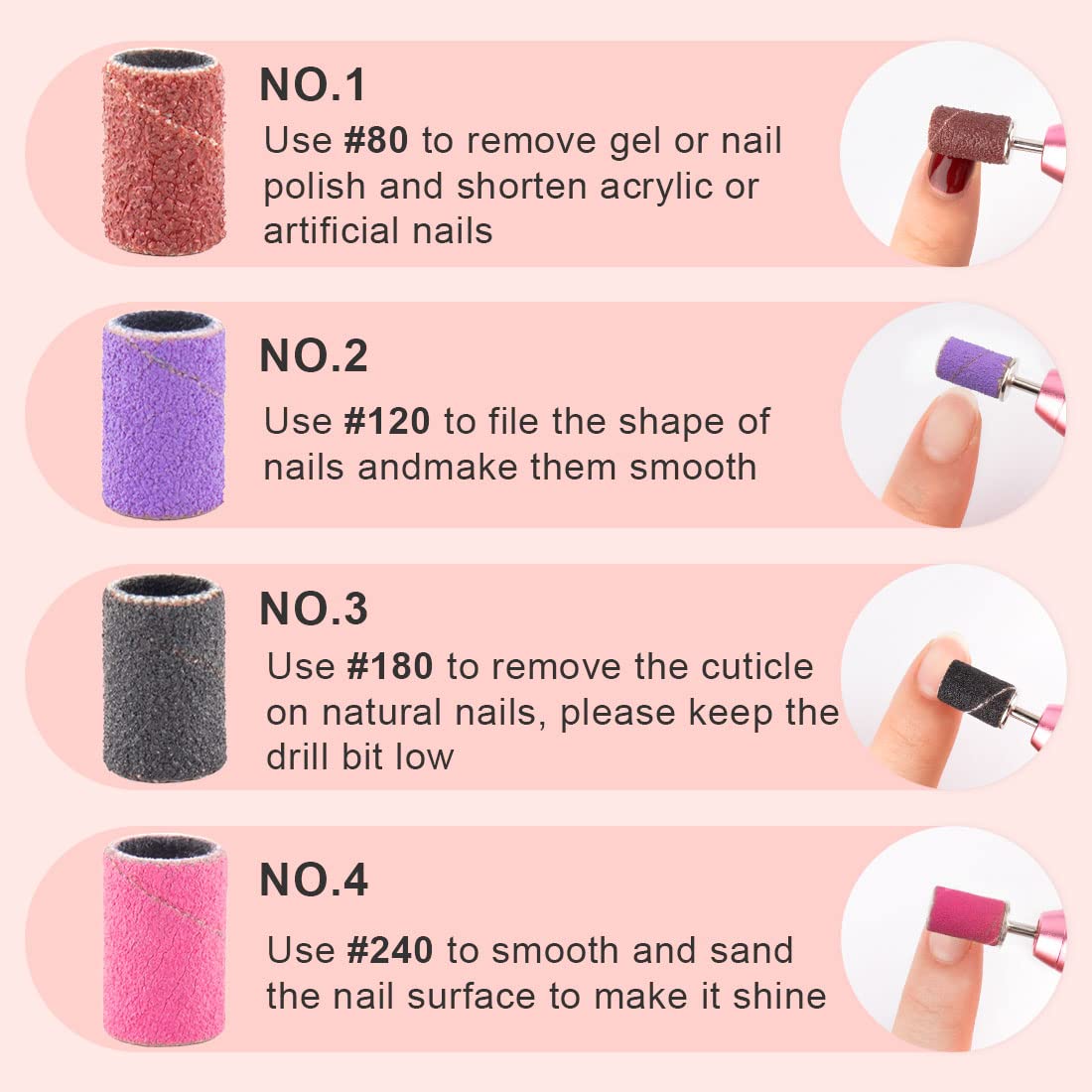 Rolybag Sanding Bands for Nail Drill Nail Sanding Bands Professional Sanding bit Nails 240 Pieces 4 Color Coarse Fine Grit Efile Sand Set