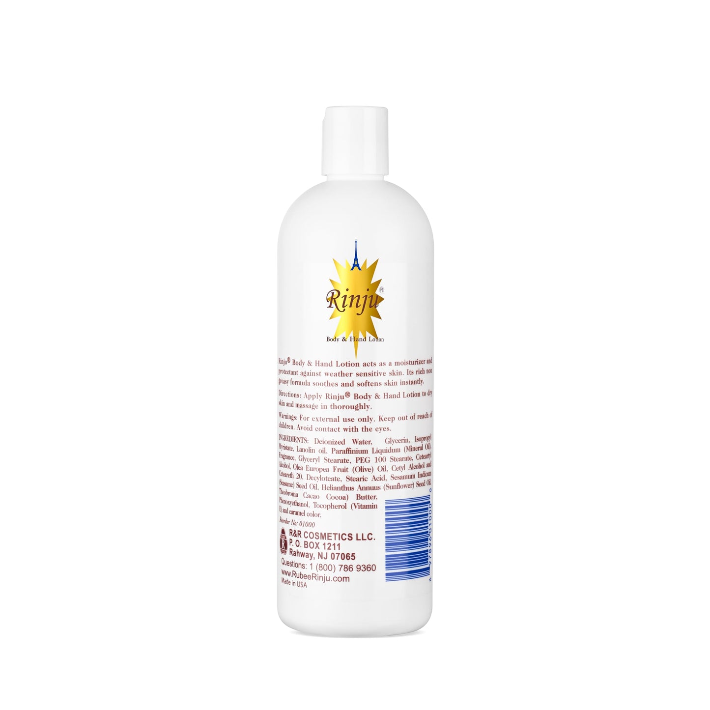 Rinju Body & Hand Lotion - Non-Greasy Lotion for Women & Men - 16 Oz Enriched with Vitamin E for Extremely Dry Skin - Skin Care Essentials