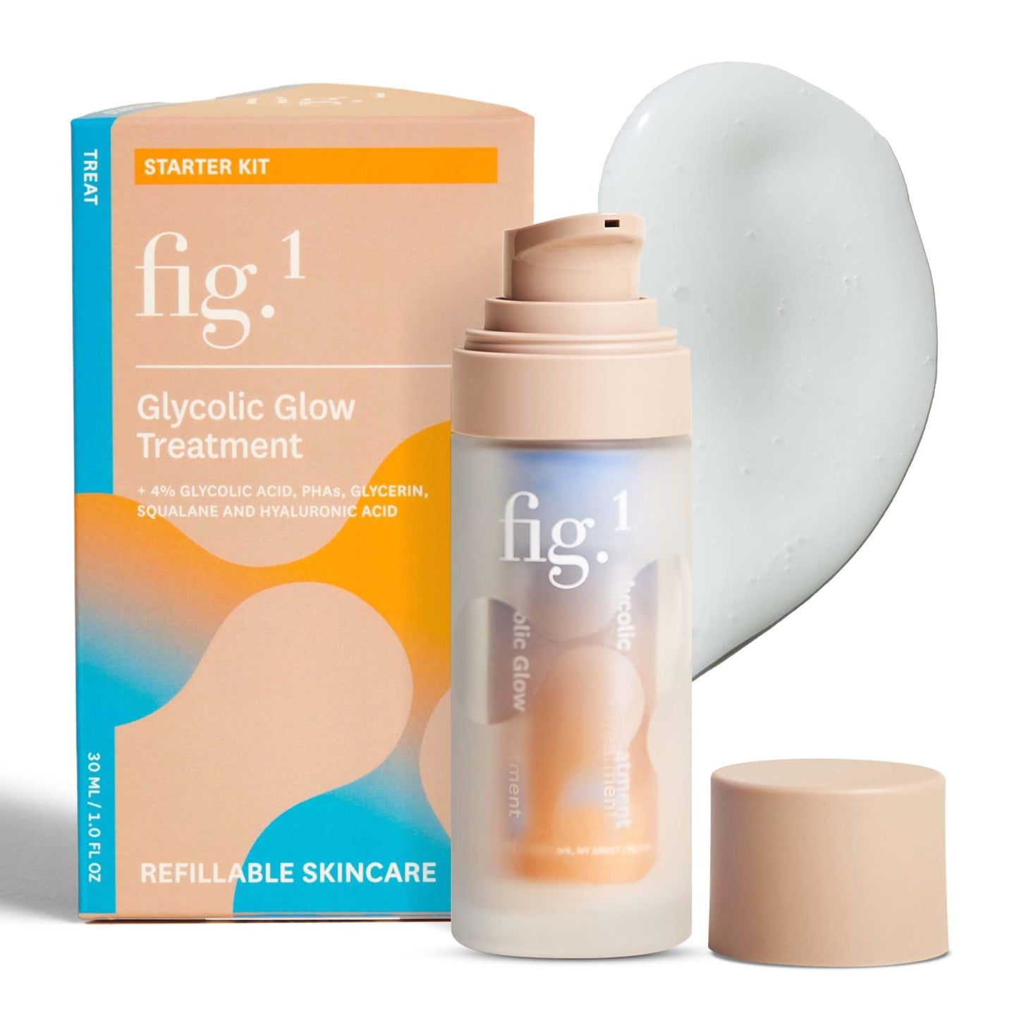 Fig.1 Glycolic Glow Treatment - 4% Glycolic Acid Face Exfoliant, Exfoliating & Glowing Emulsion, Chemical Peel for Radiant Skin, Hydrating PHA