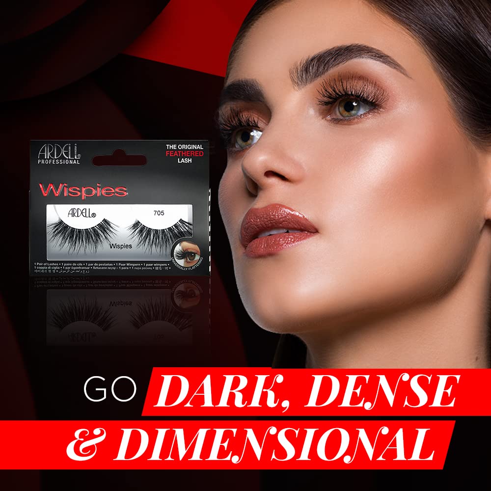Ardell Wispies False Lashes 705 - Full Volume False Eyelashes, Long & Fluffy Lashes for Natural Look, 1 Pair