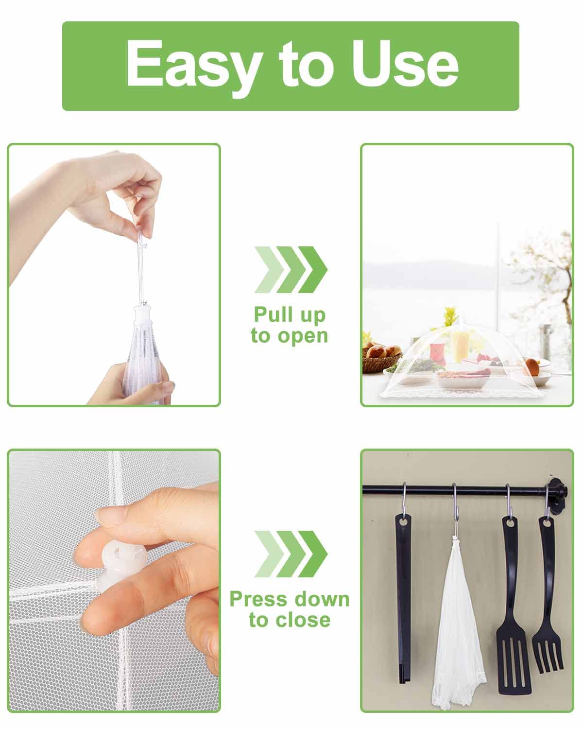 Lauon 6-Pack Large Mesh Food Covers – 17"x17" Pop-Up Tents, White Nylon Umbrella Screens for Outdoor BBQ, Picnics, Camping, Parties