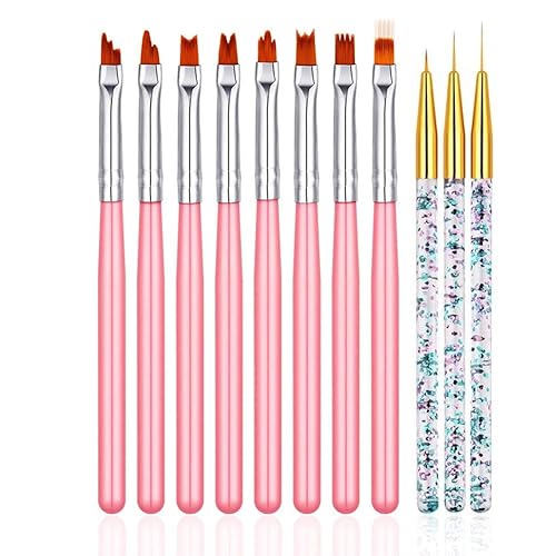 FULINJOY 11 Pc Nail Art Brush Set - UV Gel Painting Pen, Flower & Gradient Designs, Liner Brushes