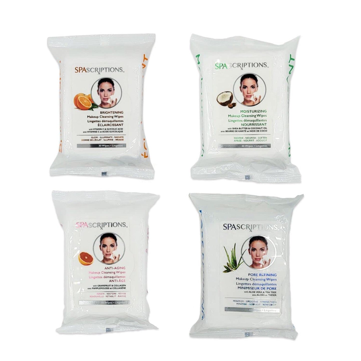Spascriptions™ Anti-Aging, Brightening, Moisturizing & Pore Refining Towelettes Removes Waterproof Makeup, Revives with Collagen, Vitamin C, Coconut