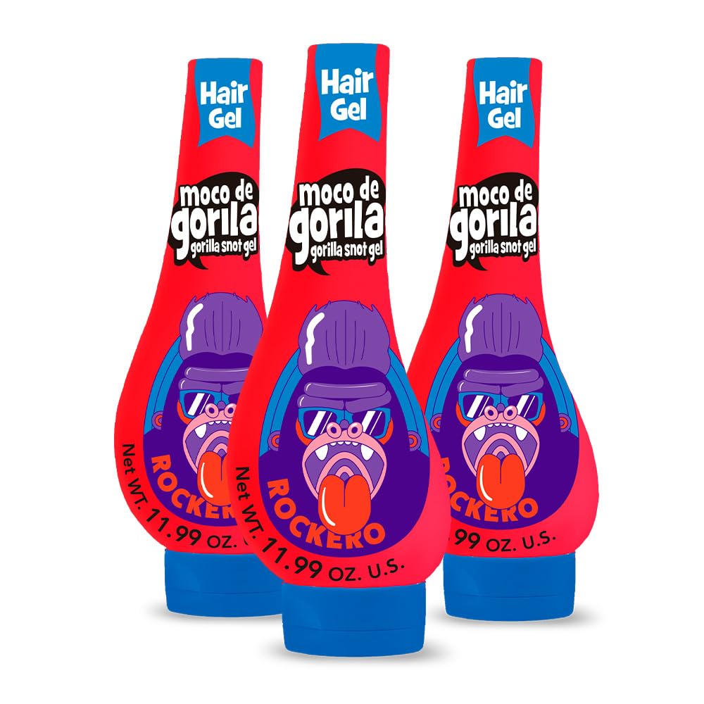 Moco de Gorila Explosive Rocker Hair Styling Gel, Long-Lasting Hold, Reactivatable with Water, 11.92 Oz Squeezable Bottles (Pack of 3)