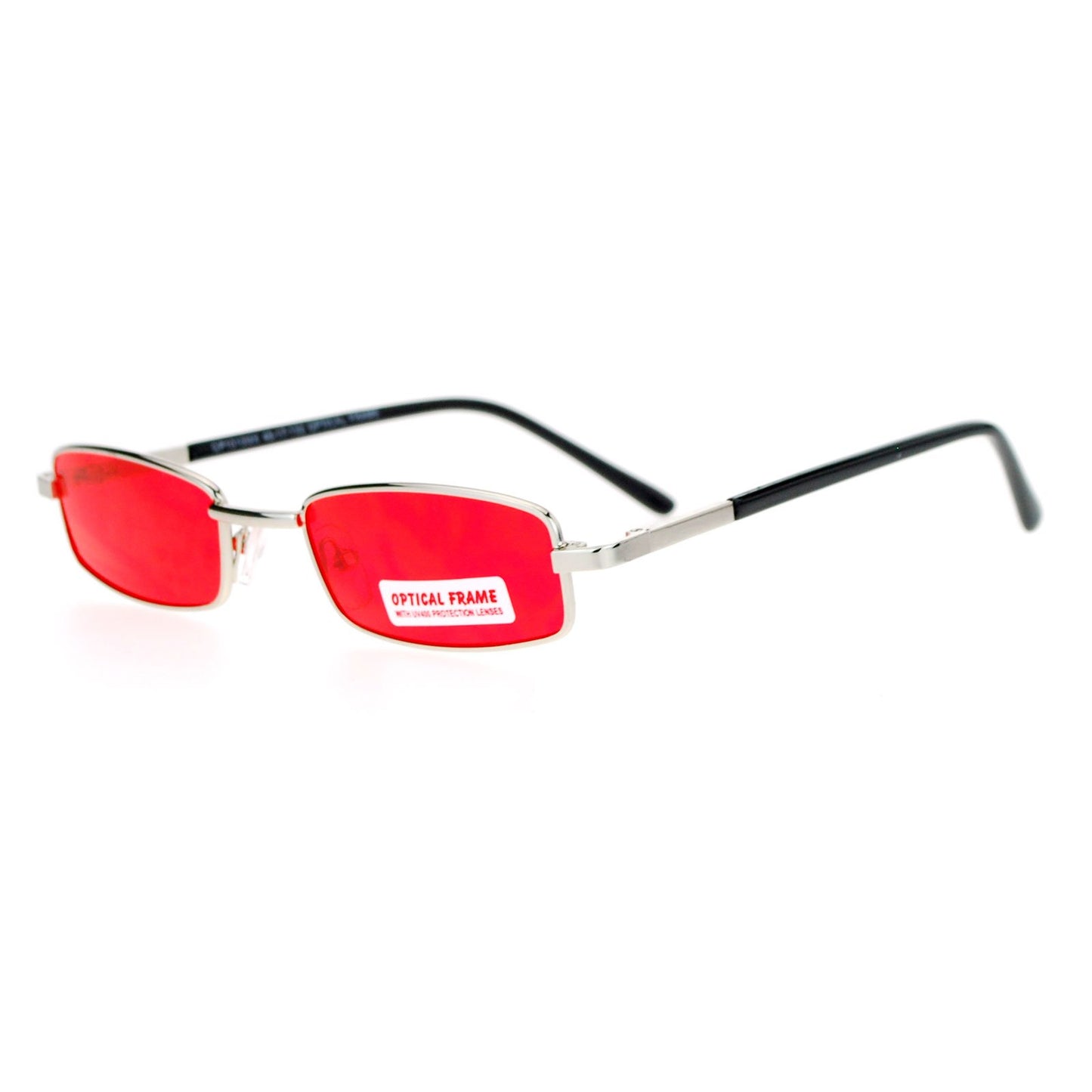 SA106 Small Mens Rectangular Metal Rim Classic Color Lens Sunglasses Silver Red