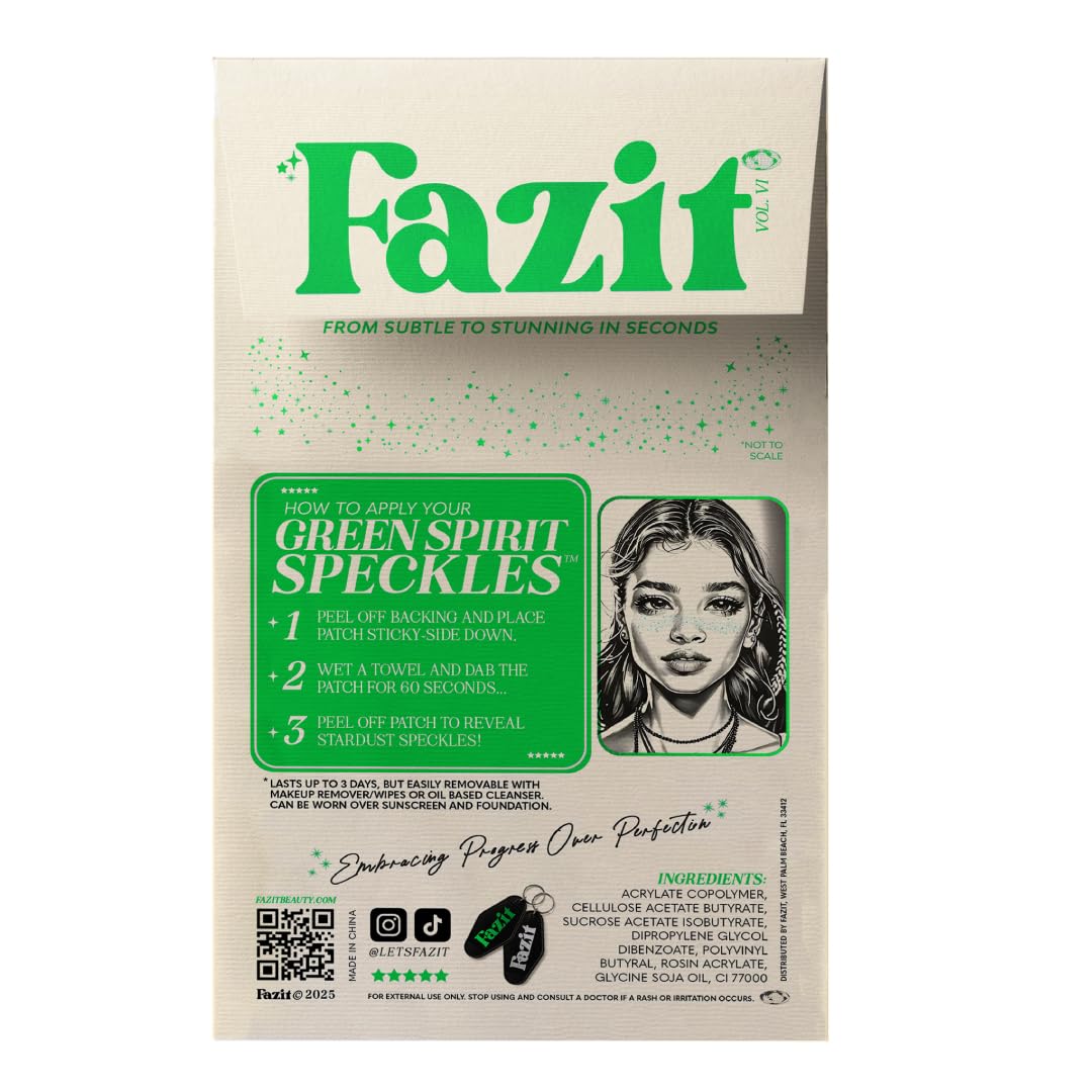 Fazit Green Speckles - Glitter Freckle Makeup Patches - Shimmering Faux Freckles & Body Glitter - Waterproof, Long-Lasting Instant Glamour