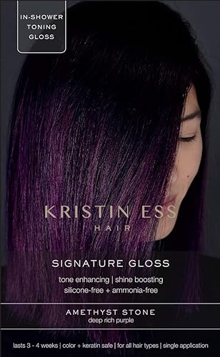 Kristin Ess Hair Gloss in Amethyst Stone Deep Rich Purple - 4 Wk Semi Permanent Hair Dye Glaze - Color Depositing Conditioner & Toner for Vibrant