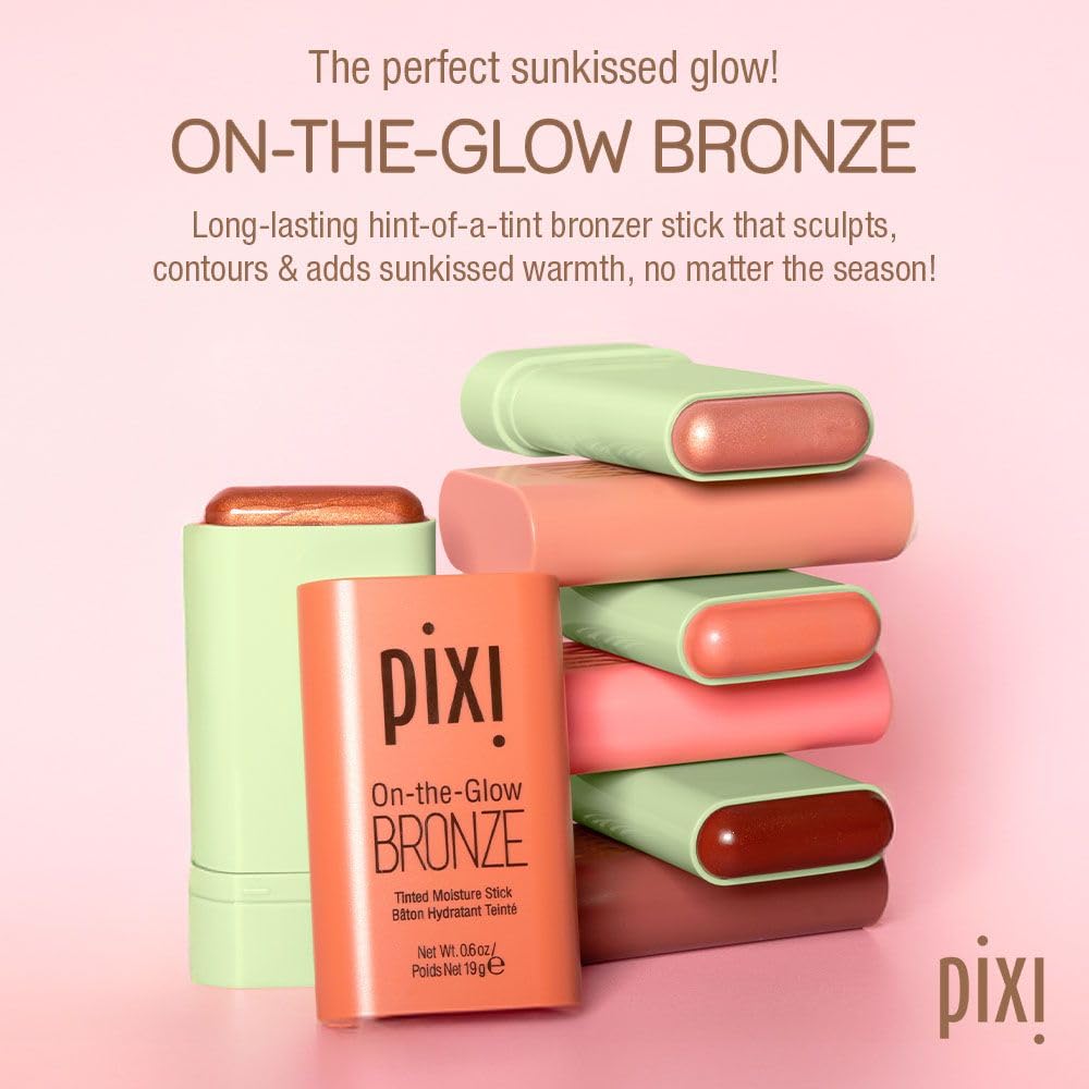 Pixi On-the-Glow Bronze - WarmGlow, Hydrating Tinted Moisture Bronzer Stick with Ginseng, Aloe Vera & Fruit Extracts, For Cheeks & Lips, 19g / 0.6oz