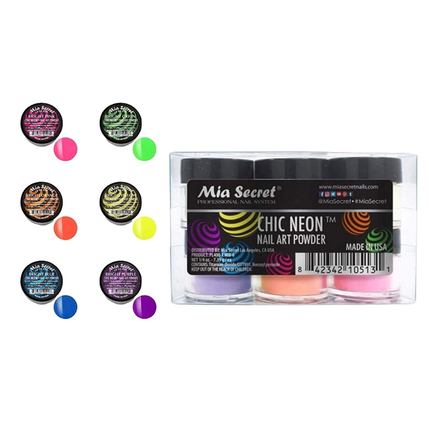 Mia Secret Chic Neon Collection Nail Art Acrylic Powder, (Set of 6 Color) Beauty & Personal Care Mia Secret